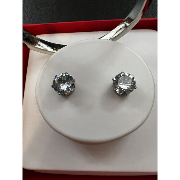 Kim Rogers Stunning Silver Faux Diamond Hinged Bangle Bracelet w Earrings Set - Picture 2 of 9